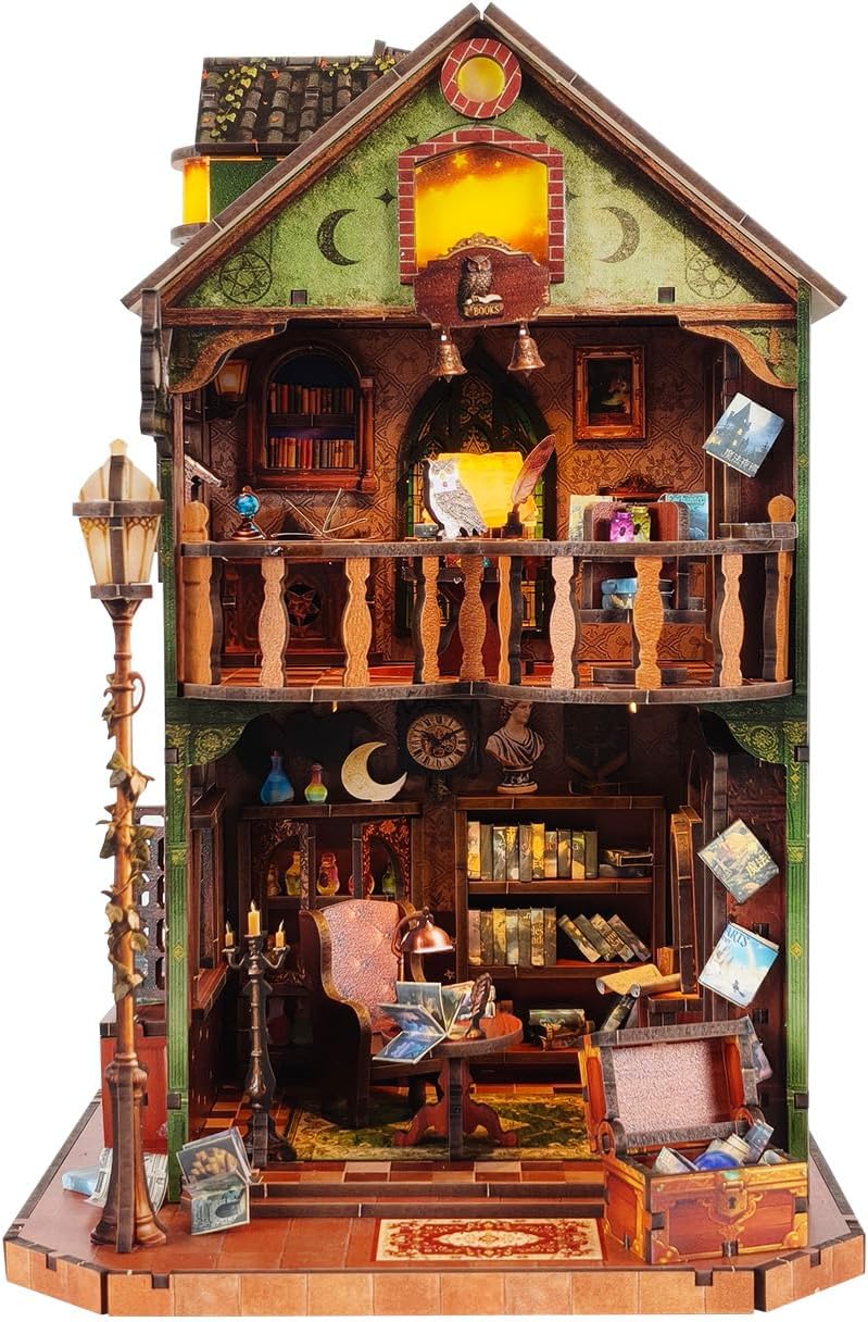 Soothee DIY Book Nook Kit | Miniature House Kit with LED Lights | 3D Wooden Puzzles for Adults & Teens | Creative Model Building Kit | Unique Bookshelf Decor & Gift for Craft Lovers | Owl Library
