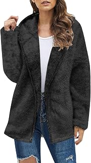 Fulidngzg Women's Fleece Coat: Long Warm Wool Coat Plush Jacket Lined Fashion Fleece Jacket Sweat Jacket Teenager Girls Fluffy Autumn Transition Jacket Winter Jacket Oversize Cuddly Fleece Jumper