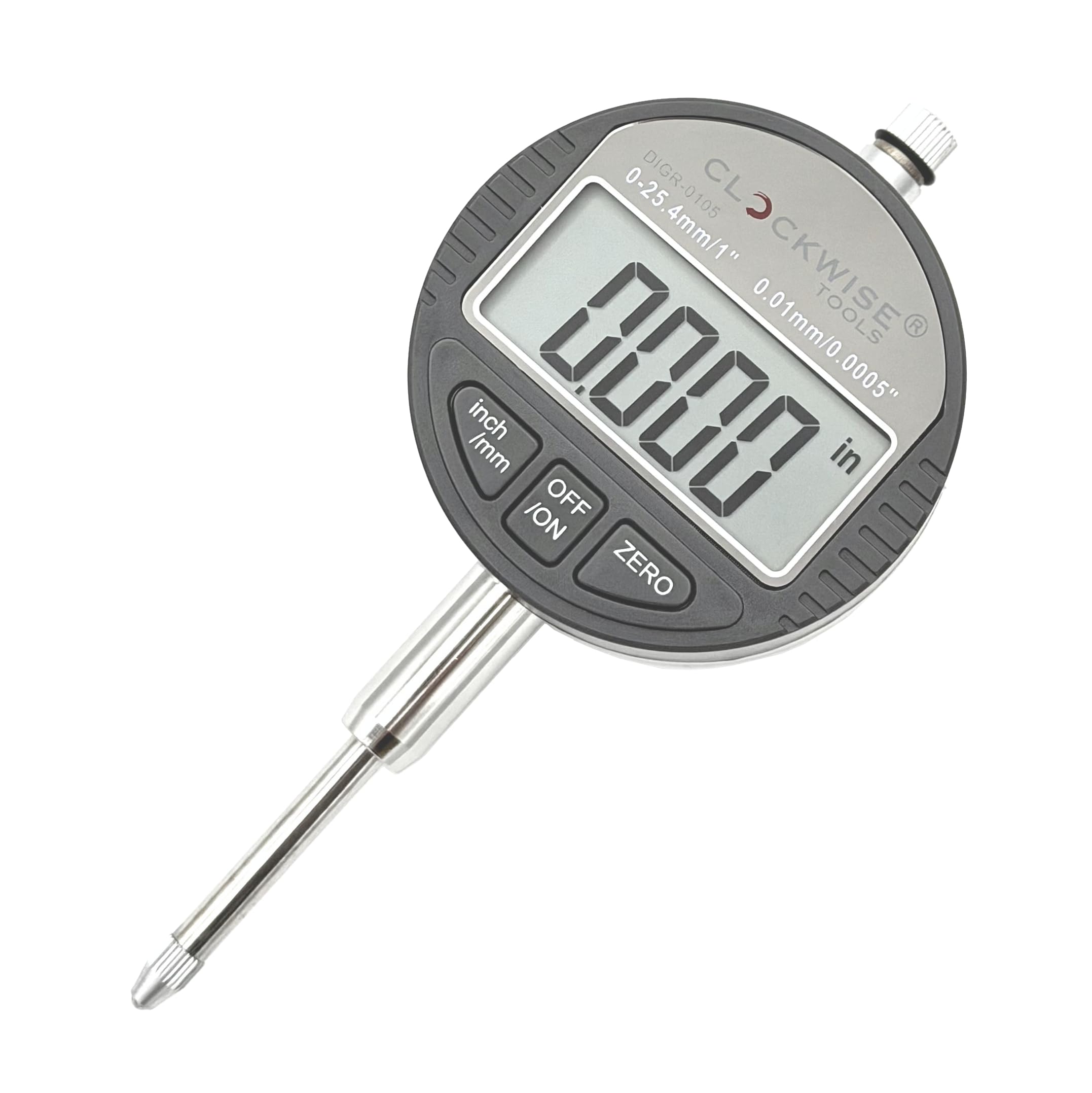 Clockwise Tools DIGR-0105 Elektronische digitale Messuhr Messuhr Zoll/Metrische Umwandlung 0-1 Zoll/25,4 mm mit Rückanstoß, automatische Ausschaltfunktion