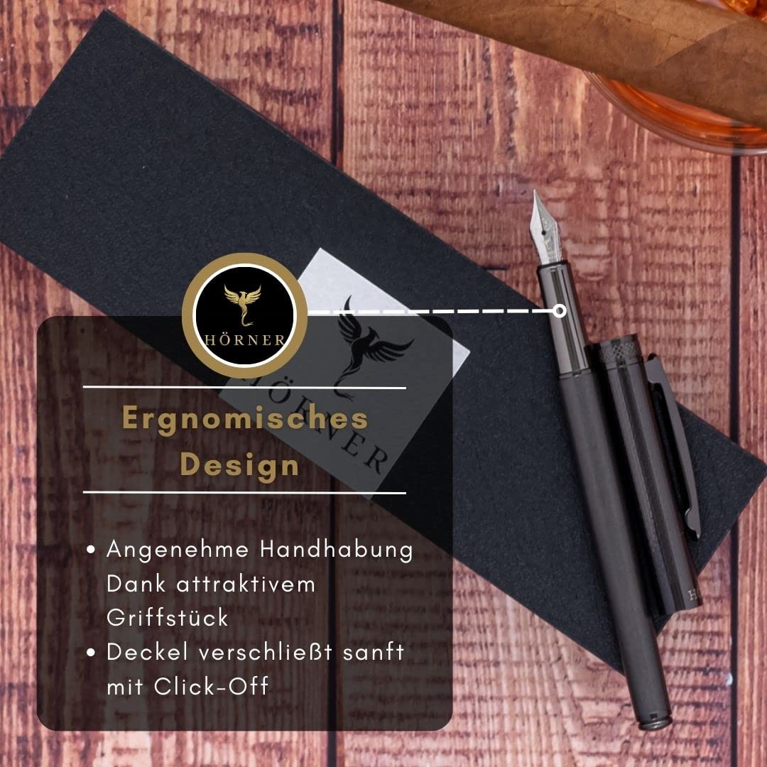 Hörner Levio- Hochwertiger Füllfederhalter Grau I Premium Geschenkbox I Tinte in Schwarz I Luxus Design I Edel Feder Made in Germany I Attraktiver Stift für Herren und Damen