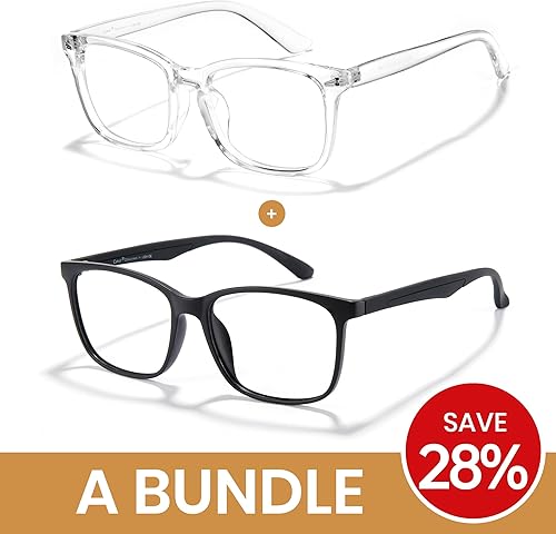 Cyxus Blue Light TR90 - Lentes ligeros y filtro UV transparente para computadora para mujeres y hombres, paquete de 2