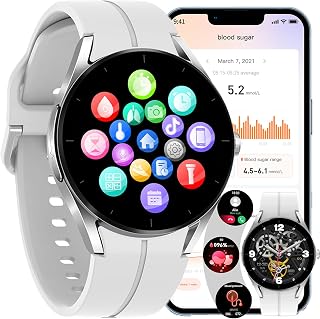 Smart Watch, KS05 Blood Glucose Sugar Smartwatch, Fitness Tracker with ECG+PPG HRV Heart Rate Blood Pressure Spo2 Monitor for Android Ios, Bluetooth Call & Text Message,Silver1
