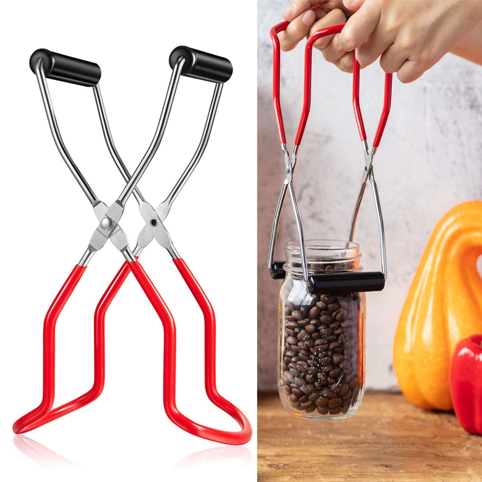 Canning Jar Lifter,Canning Tongs,Canning Jar Lifter Tongs Stainless Steel Jar Lifter with Grip Handle,Anti-Scalding Anti-Slip Wide-Mouth Clip for Kitchen Restaurant