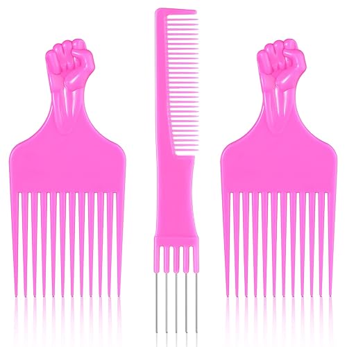 Miniatura 8 de Peine de carbono rosa o negro, 3 piezas con peine de carbono rosa o negro con peinetas de acero inoxidable con peines de puntas de metal para mujer