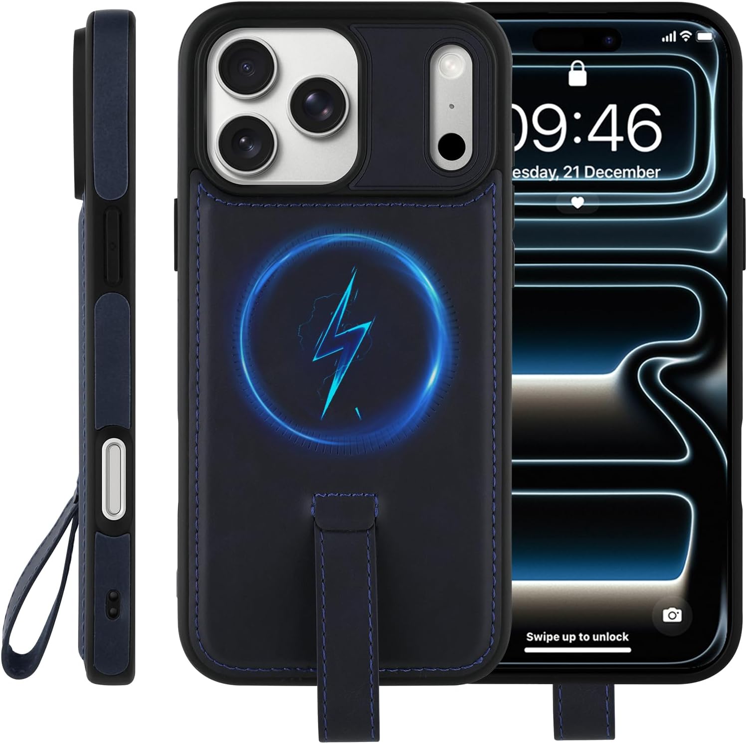 SOKAD Compatible with iPhone 17 Pro Max Leather Case with Finger Strap Luxury Vintage Design for Men Women, Compatible with Magsafe, Slim Anti-Slip Protective Phone Cover for 17 Pro Max, Brown