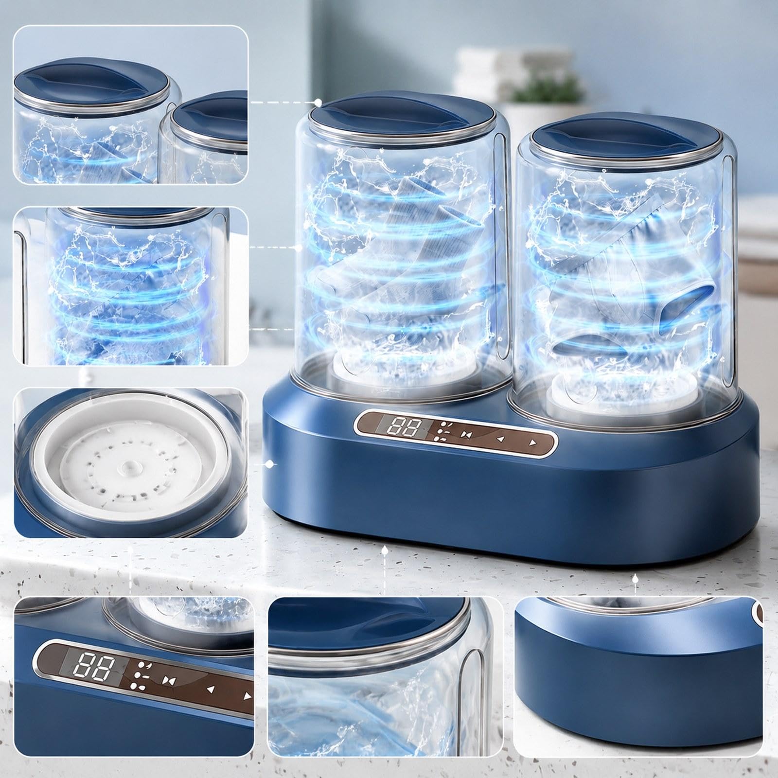 Lavadora Portátil de Ropa Interior, Práctica Minilavadora para Una Limpieza, Ideal para Camping, Hoteles, Residencias de Estudiantes Y Autocar, Azul, Individual