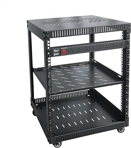 RIVECO Rack de red de 12U con placas ventiladas superior e inferior reforzadas, 4 ruedas rodantes, estante de pie para equipo de 19 pulgadas y