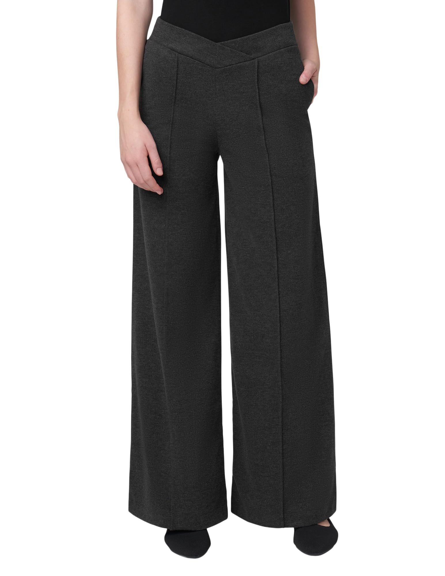 HUE Womens Pull on Wide Leg Comfort Knit Pants Crossover High Waist Dress Casual Flare Leg Pants
