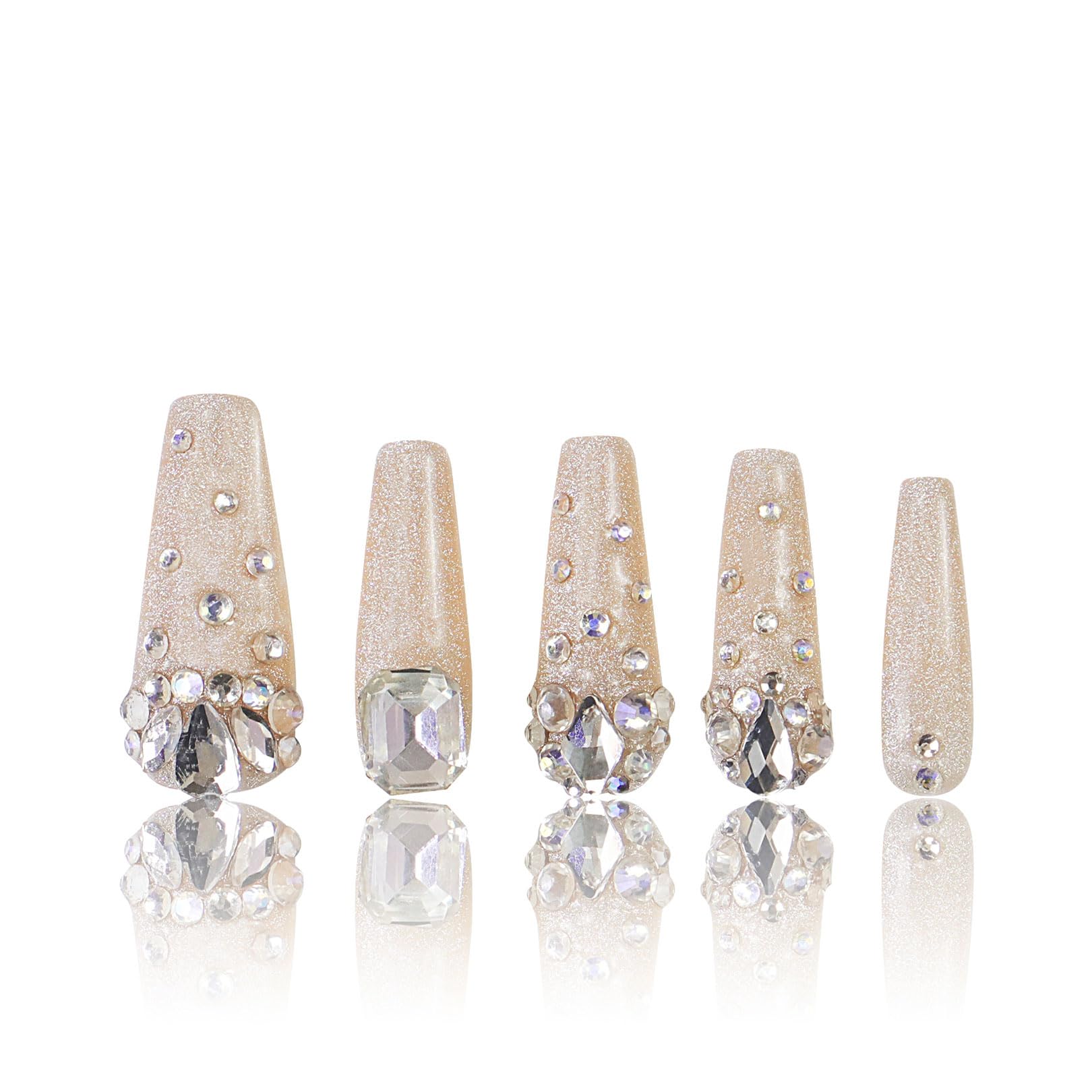 LOVFUL Press on Nails Shine Bright Like a Diamond | Handmade with Full Covered Crystals | Reusable Full Cover Nails | Coffin Classic Regular 1.3 in |