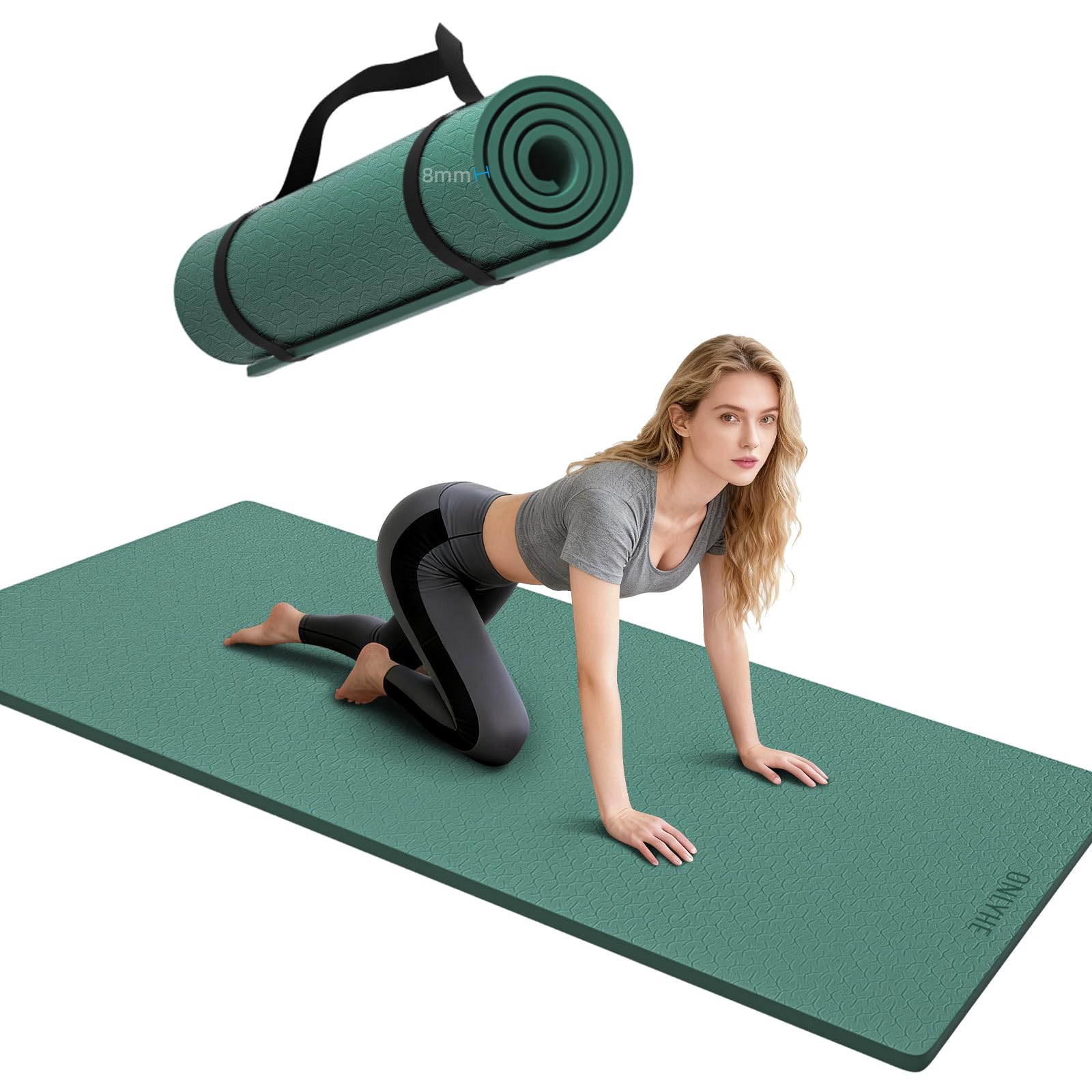 Tappetino da yoga spesso (8 mm), antiscivolo, anti-strappo, tappetino per pilates per uomini e donne, tappetino da allenamento per casa, allenamento a piedi nudi ed esercizi a terra, con