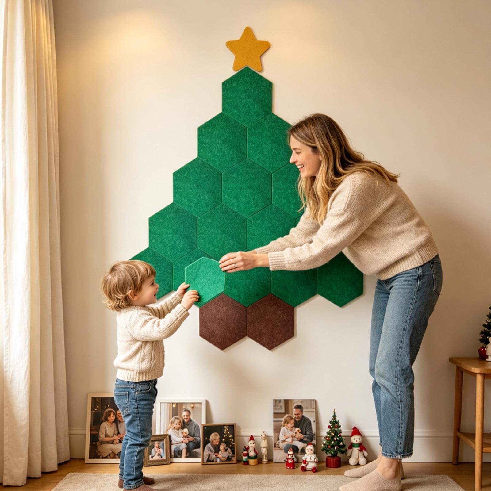 Árbol Navideño de Fieltro para Fotos 1,3 x 1,5 m manualidad de pared