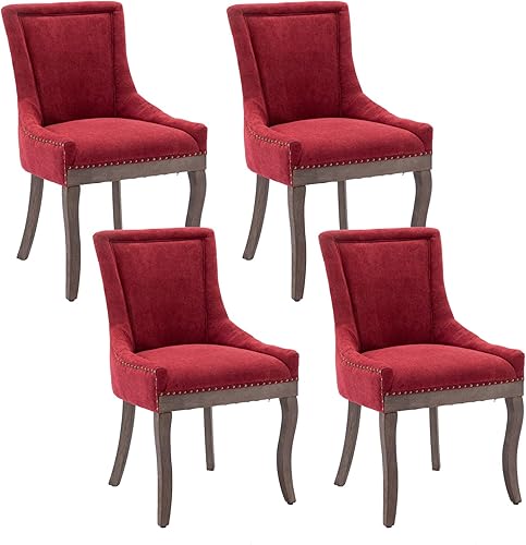 Miniatura 34 de Aoowow Juego de 2 sillas laterales tapizadas vintage de tela, sillas de madera maciza para cocina, comedor con cabezas de clavo, patas de madera