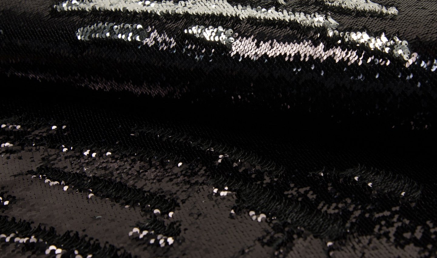 Tissu sequin sirène de luxe argent et noir pour haute couture et création chic