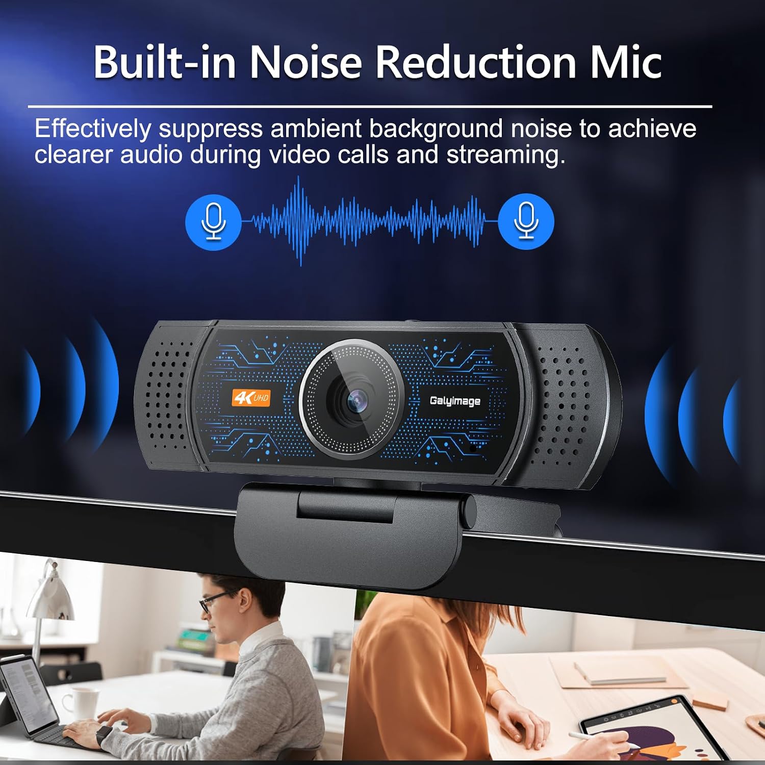 HD 4K Webcam for Streaming，PDAF Autofocus, 2 Noise-Canceling Mics