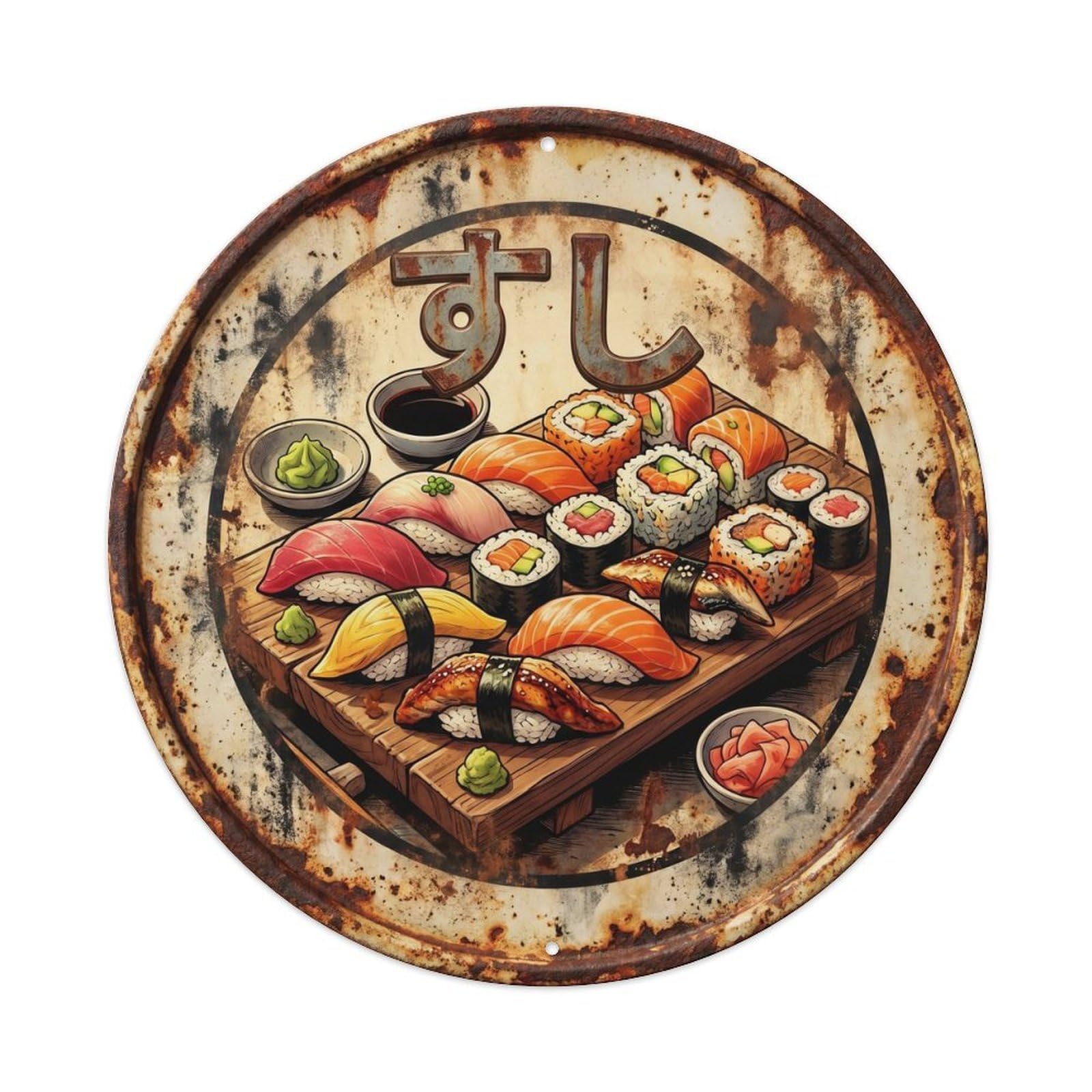 Cxhjca 8X8inch(20X20cm) Japanese Sushi Bar Rustic Vintage Nigiri Maki Cuisine Metal Tin Sign