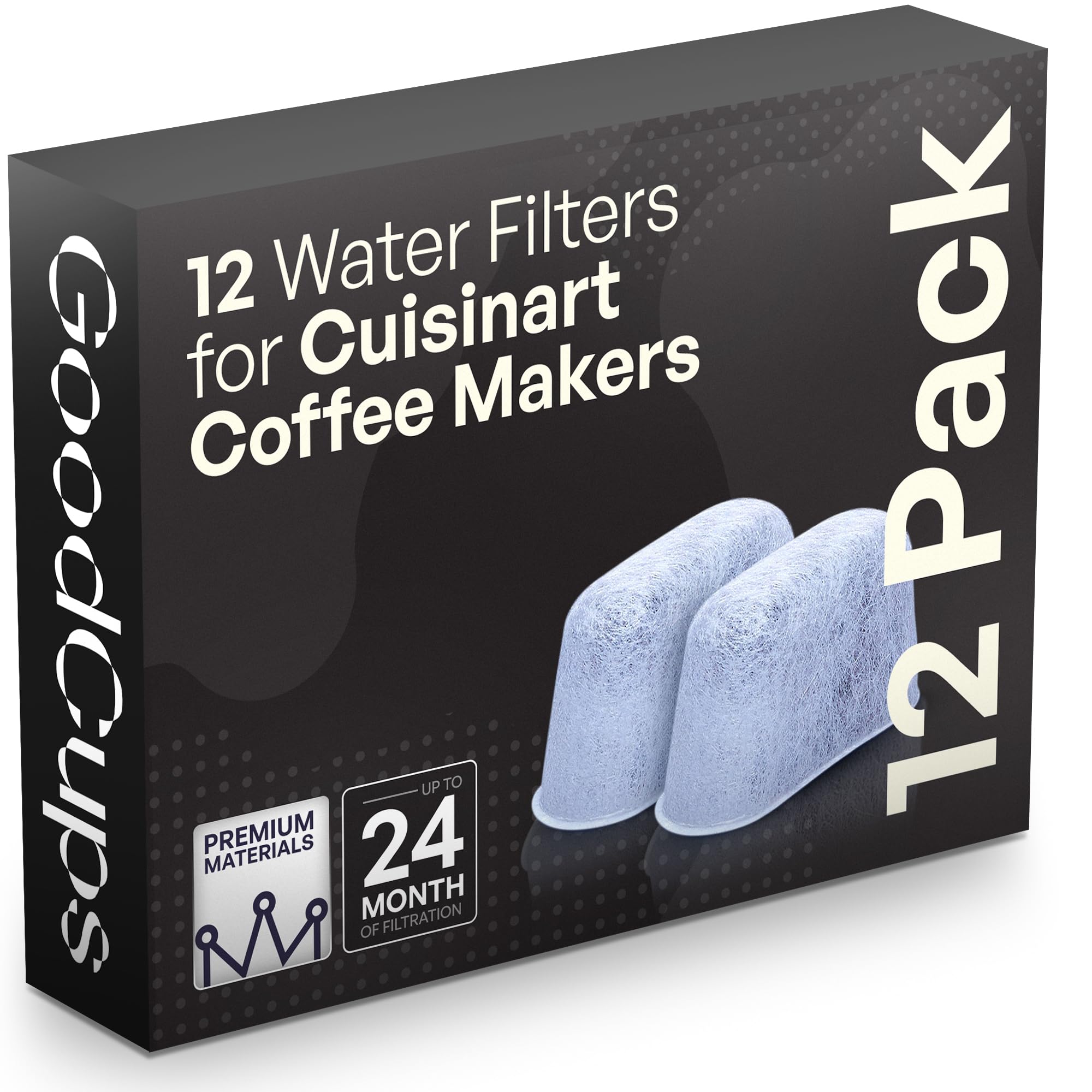 12 Pack Water Filters for Cuisinart Coffee Makers by GoodCups - Replacement Charcoal Water Filters - Fits All Cuisinart Coffee Machines