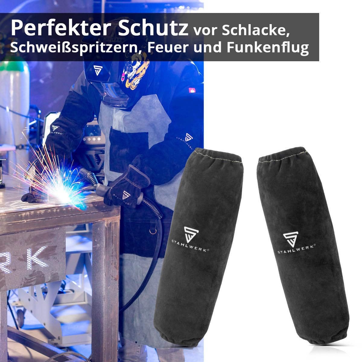 STAHLWERK Manches pour soudeurs | Manchettes pour soudeurs | Manchettes de protection pour soudeurs | Vêtements de protection pour soudeurs avec ceinture élastique en cuir croûte de haute qualité