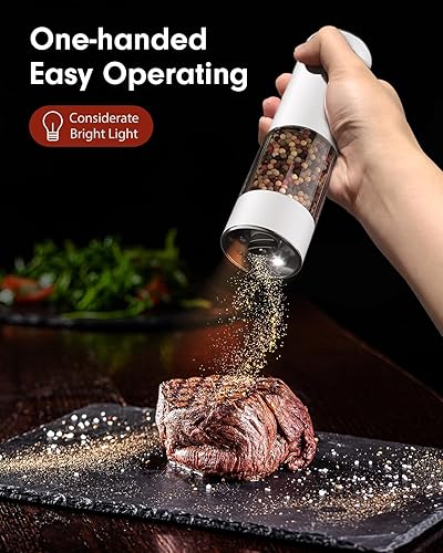 Miniatura 34 de TOMEEM Juego de molinillo eléctrico de sal y pimienta de mayor capacidad, recargable con luces LED, molinillo automático de pimienta y sal de acero