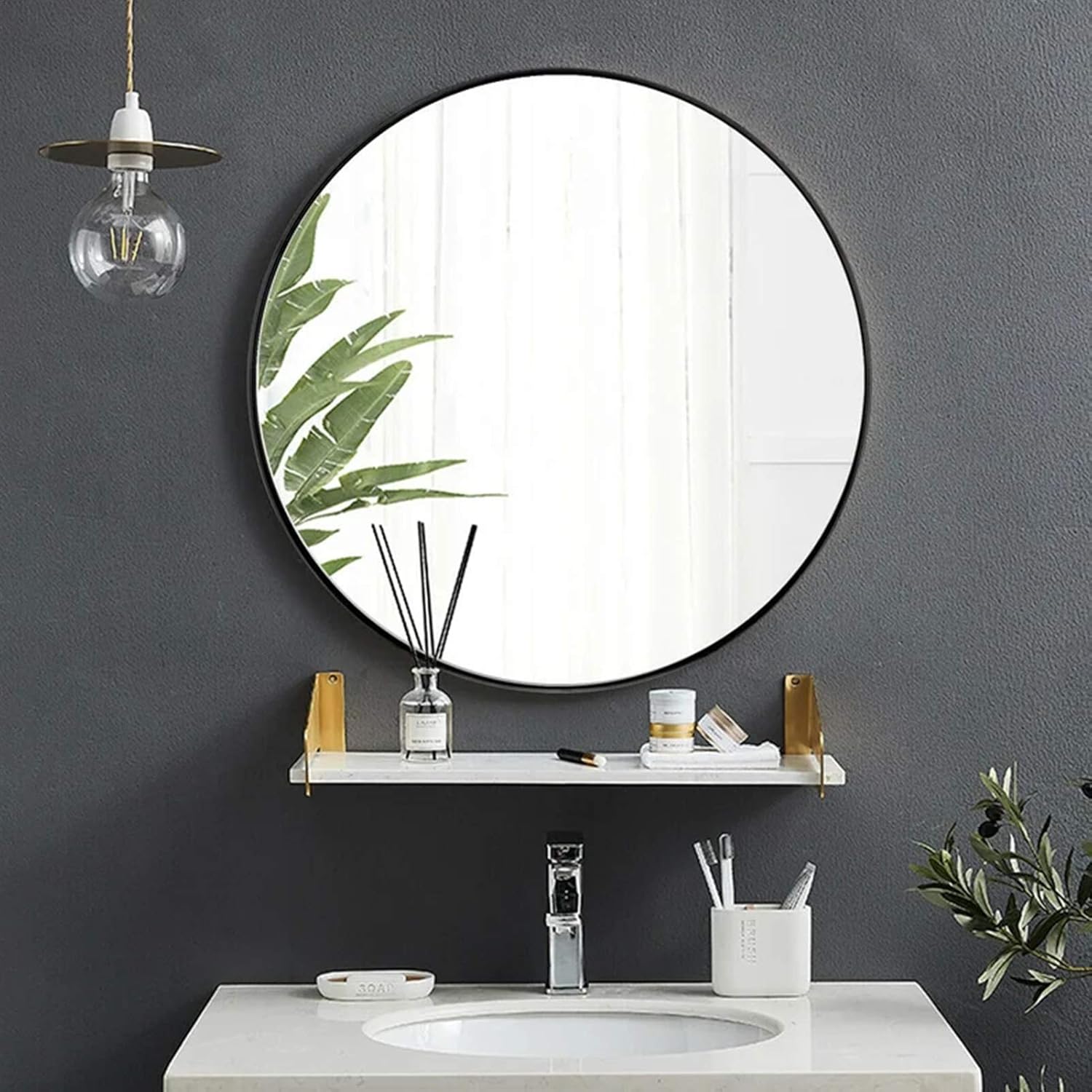 30 inch Round Mirror, Metal Frame Wall Mounted Large Circle Mirror for Washing Room, Living Room, Home Decoration: Kitchen & Dining