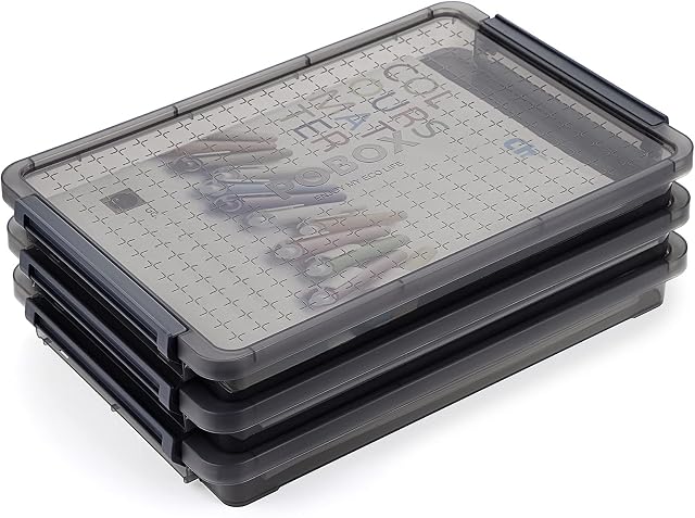 BSTKEY 3 Pack A4 Plus File Box Stationery Storage Case, Stackable Portable Project Case with Lid, Multifunctional Storage Bag Plastic Office School Supplies Organizer 1 Deck, Grey