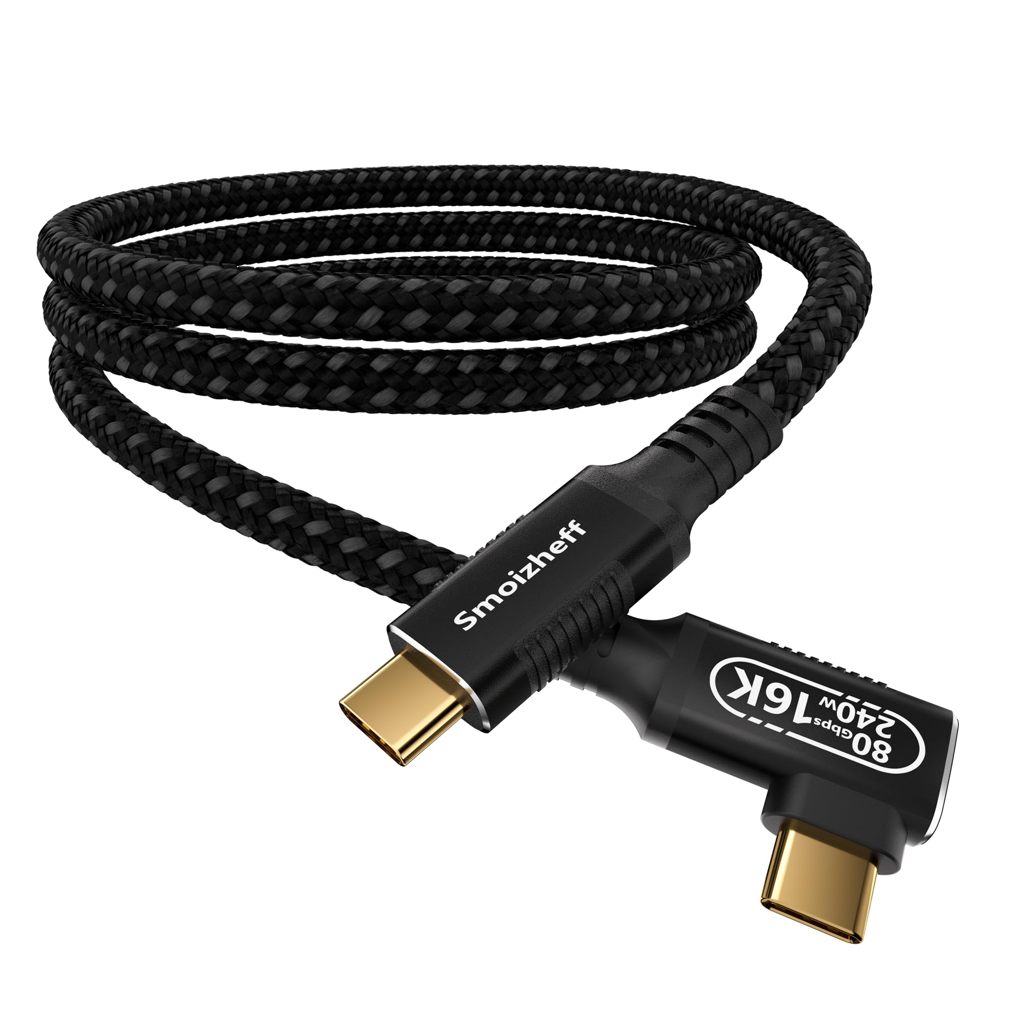USB-C-Kabel, 1 m, 90 Grad rechtwinklig, USB 5.0-Kabel, 80 Gbit/s Datenübertragung, 240 W PD3.1 Ladekabel, 16 K/Dual 8K Video, Thunderbolt 5/4/3 USB4 kompatibel, für Laptop, Tablet, Gaming-Dock
