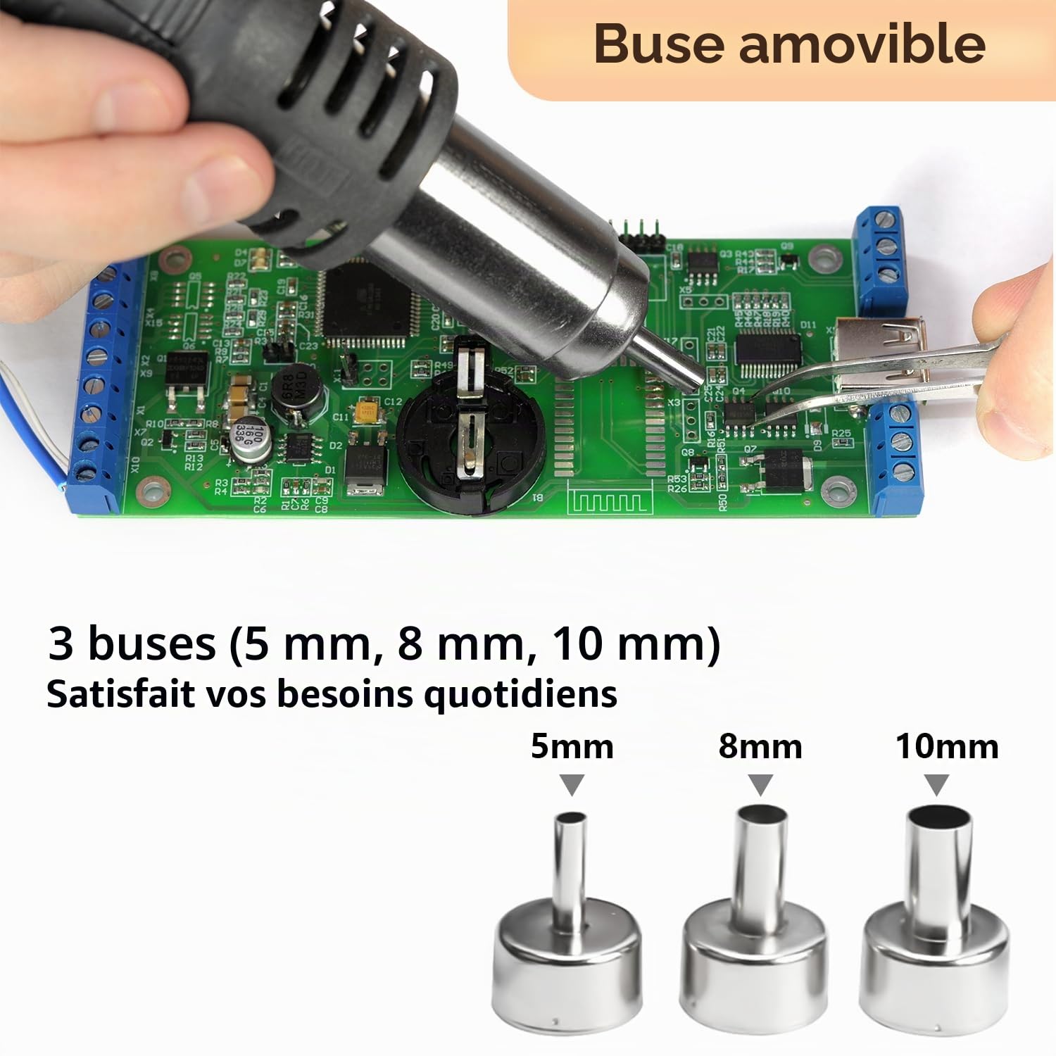 Station de Soudage à Air Chaud 700 W, Station De Soudage à Air Chaud 858D Avec Écran LED, 3 Buses, Température Réglable De 100 à 450 °C, Station De Dessoudage SMD Pour Bricolage, Réparations