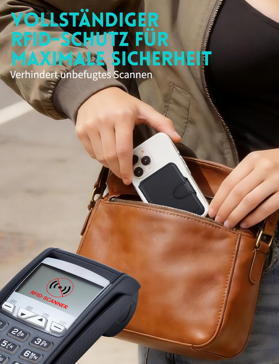 Magnetic Wallet Slim, 4000G Starke Magnetkraft Geldbörse für iPhone 17/16/15/14/13/12 Serie, RFID-Schutz Magnetic Kartenhalter Dünn mit 6-Kartenkapazität & Telefonständer (Schwarz)