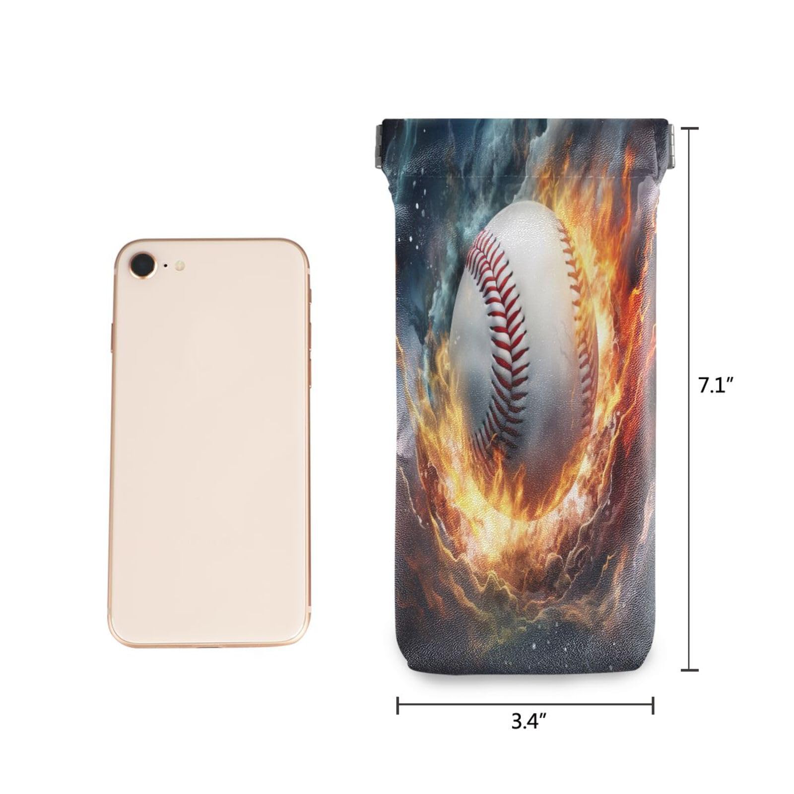 FLildon Fire Baseball Eyeglasses Pouch Squeeze Top Sunglasses Case Soft PU Leather Eyeglass Bag for Men Women