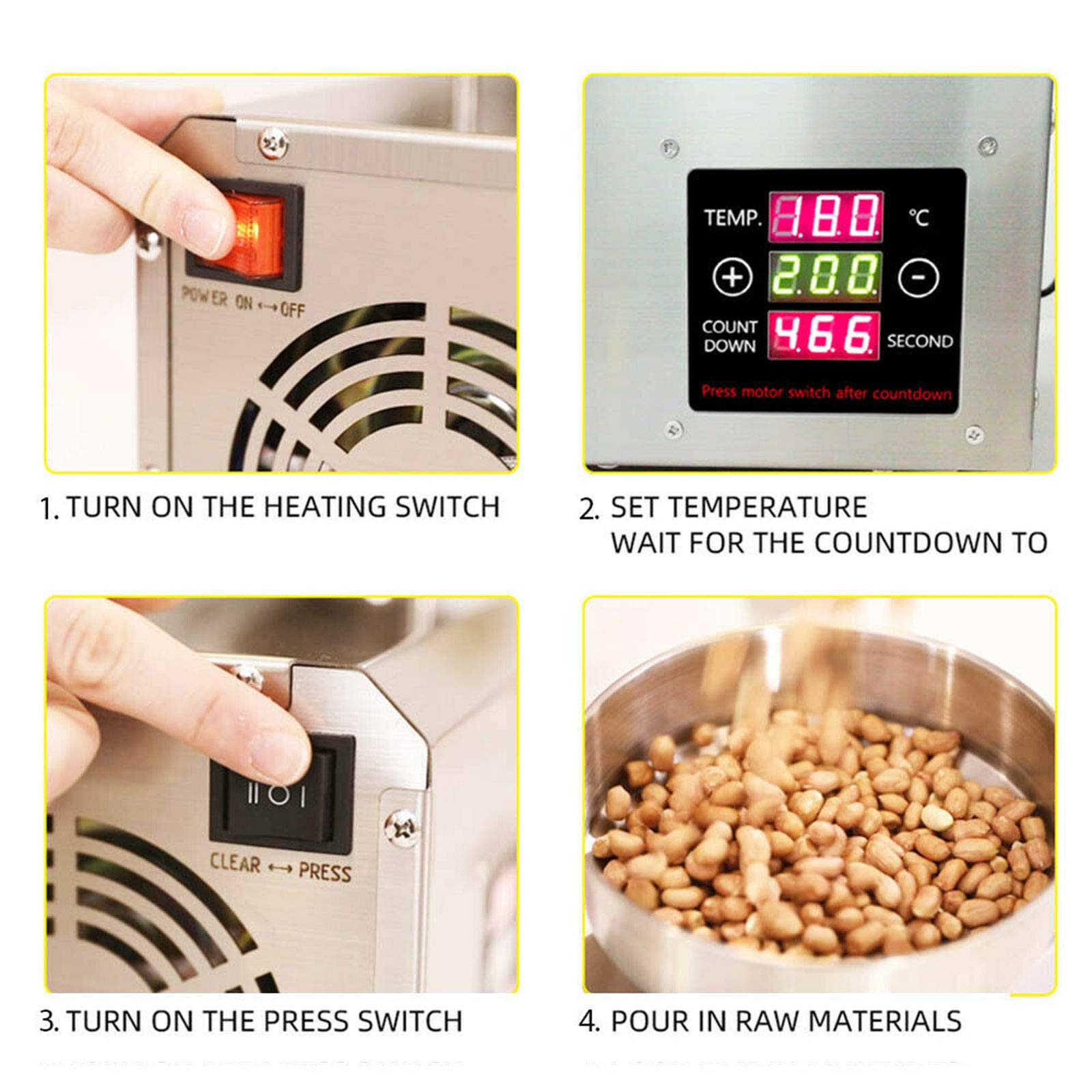Automatyczna prasa olejowa, 750 W, 220 V, cyfrowa regulacja temperatury, ekstrakcja oleju, wypychacz, handlowa prasa olejowa do orzechów, orzechów włoskich, nasion lnu, migdałów, rzepaku,