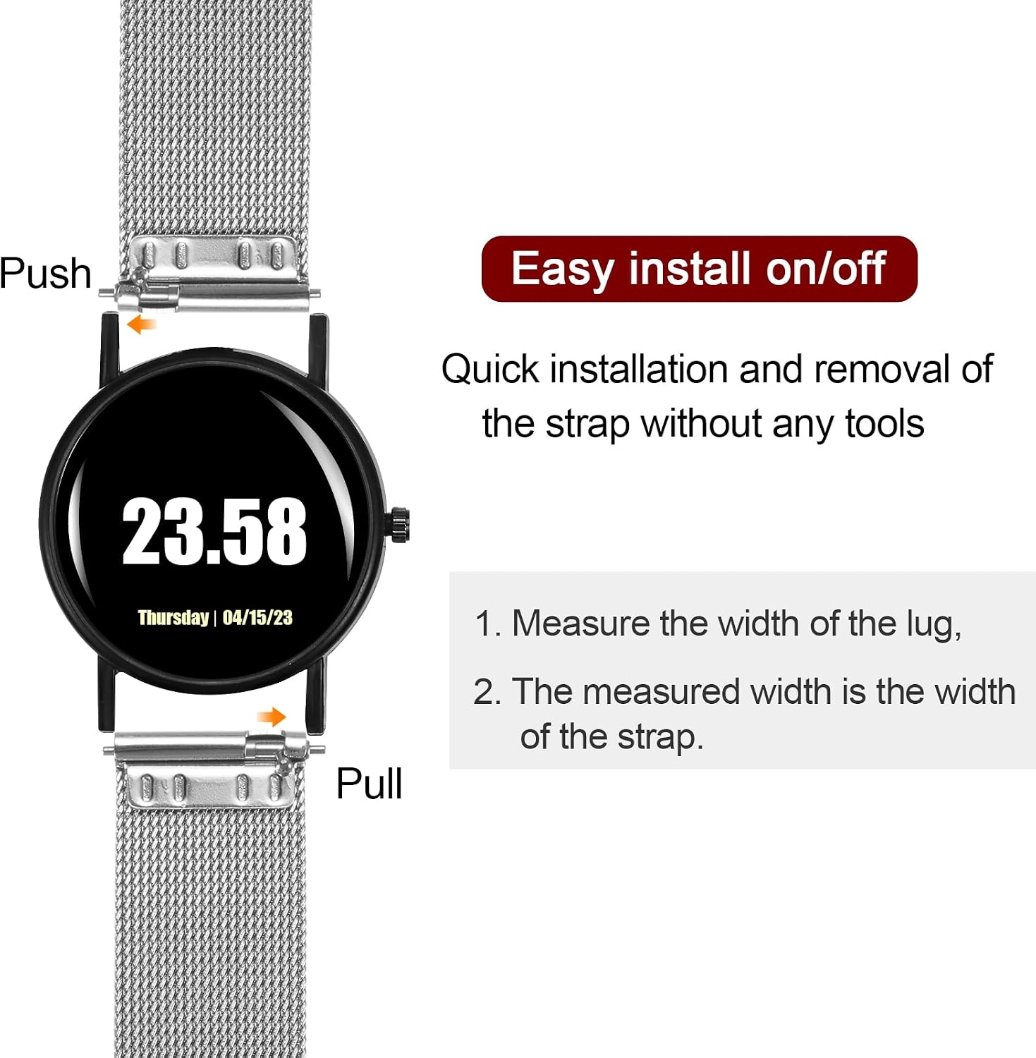 HARFINGTON 316L Stainless Steel Mesh Watch Band Quick Release Adjustable Metal Watch Strap for Men Women
