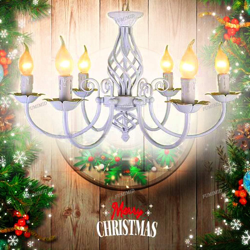 Pendellampe Kerzen Kronleuchter Retro Metall Industriestil Pendelleuchte Höhenverstellbar E14 Hängelampe Beleuchtung Esszimmer Wohnzimmer Schlafzimmer Küche Weiß Deckenlampe Villa Dekoration