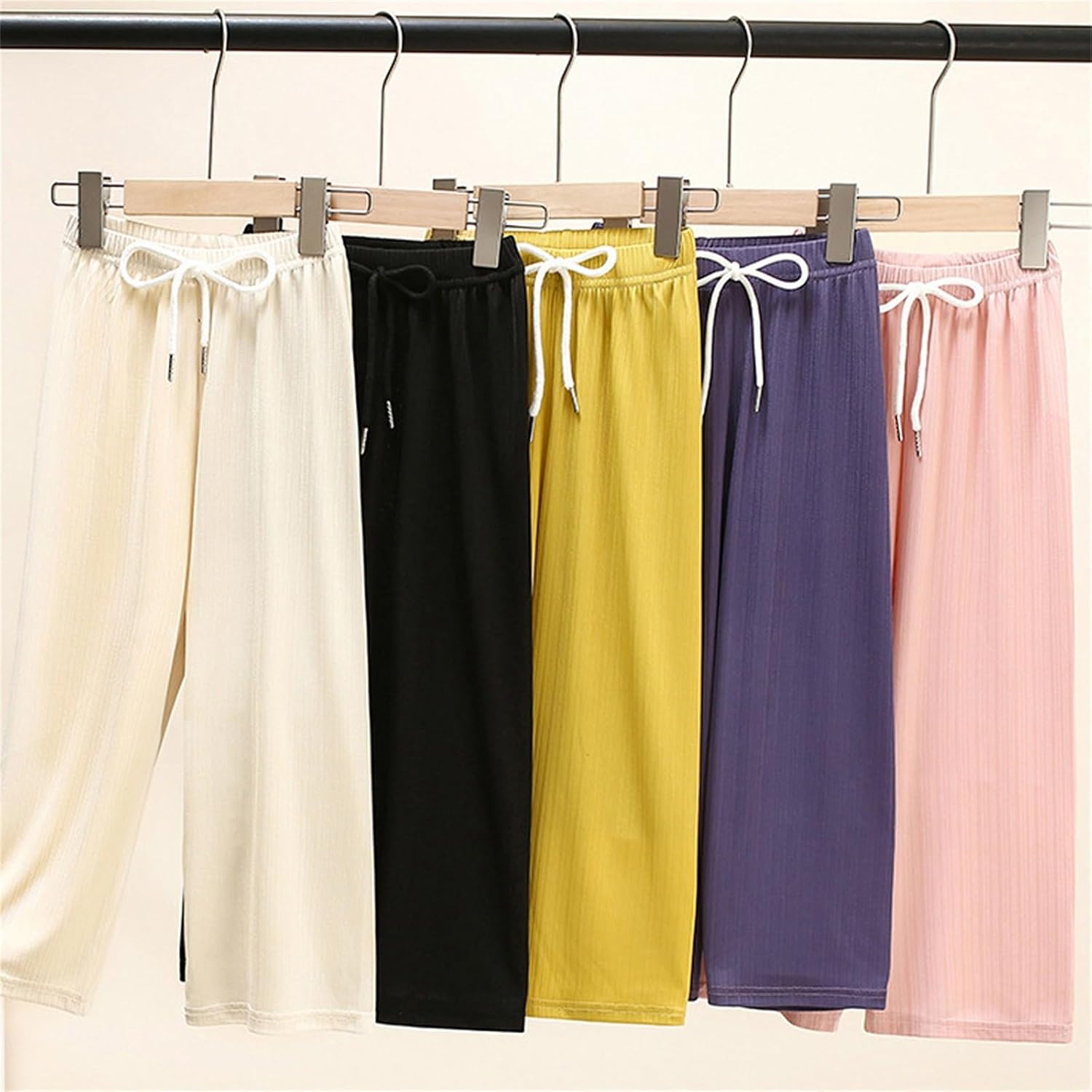 Girls Wide Leg Pants Drawstring Baggy Jogger Trousers Relaxed Fit Ribbed Knit Pants Elastic Waist Flowy Palazzo Trousers