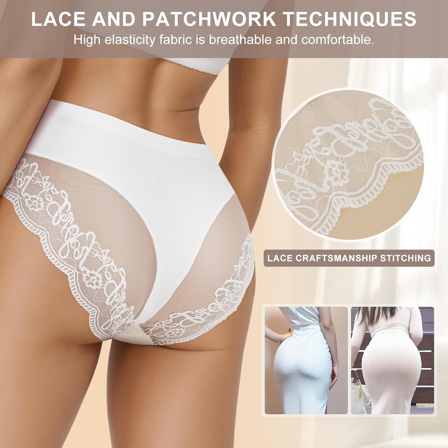 Cheeky Underwear for Women Lace Silky Seamless No Show Bikini Soft Breathe Panties Ladies Sexy Hipster 4Pack - Image 3