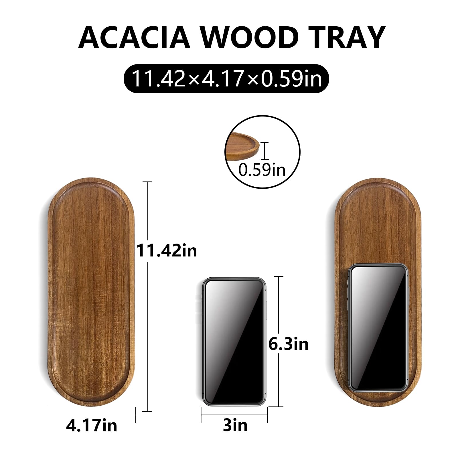 MERHADWJOD Set of 5 Acacia Wooden Trays Rustic Small Oval Serving Tray Bulk Wood Food Plate Fruit, Salad, Cheese, Coffee Platters Appetizer Decorative Tray 11.4 * 4.1inch (Oval 5Pcs)