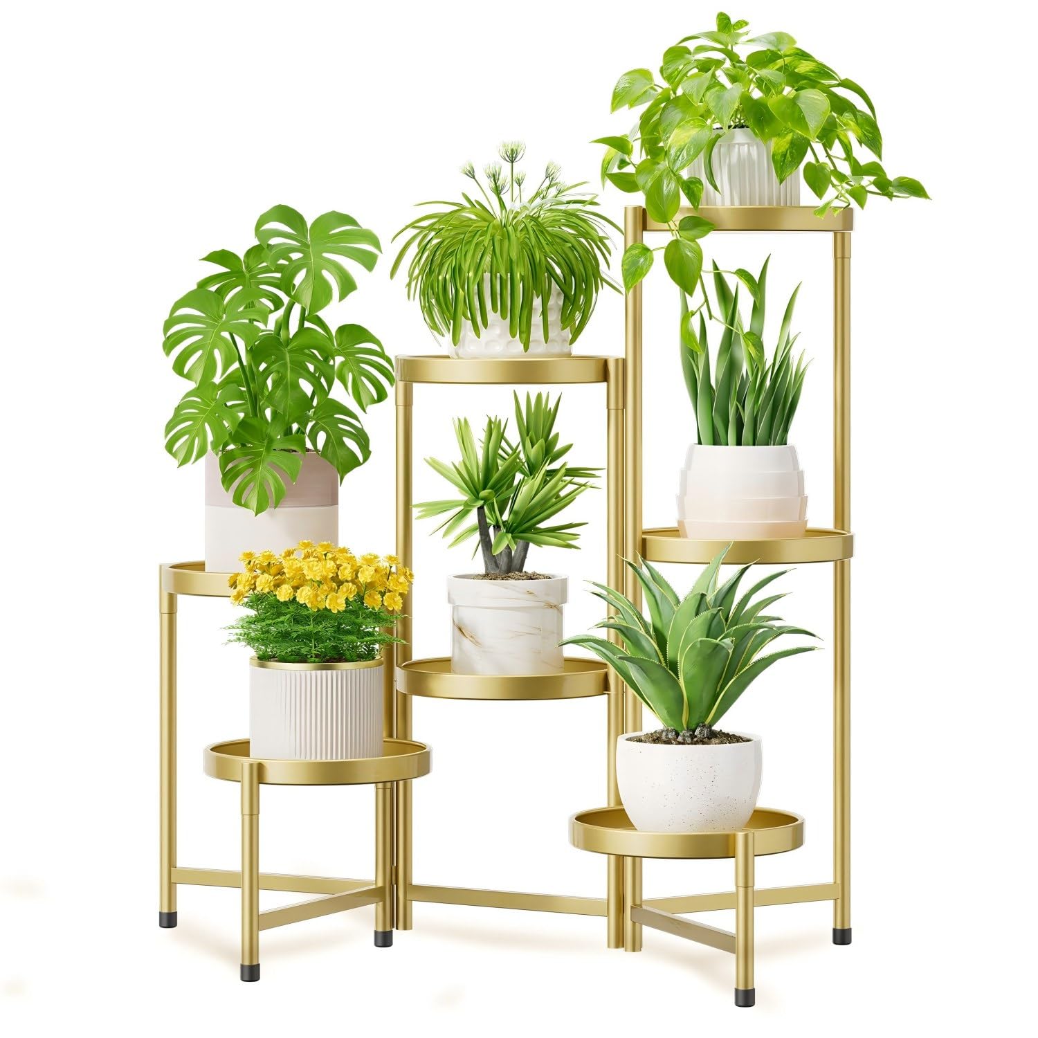 iDavosic.ly 7 Tier Large Plant Stand Indoor Outdoor, 10 In Wide Tray, Gold