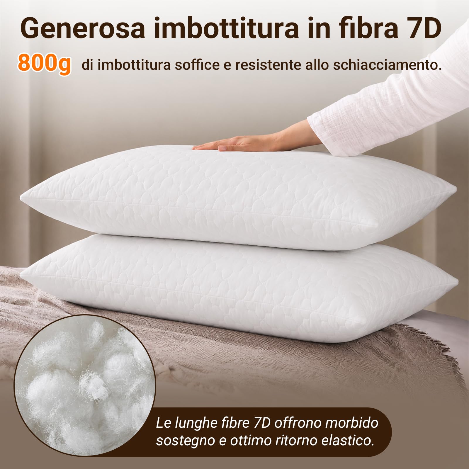 COSYLAND cuscini letto 2 pezzi, cuscini trapuntati con imbottitura 700 g in fibra 7D, morbidi e traspiranti, altezza regolabile, supporto soffice, bordi rifiniti(50 x 80 cm)