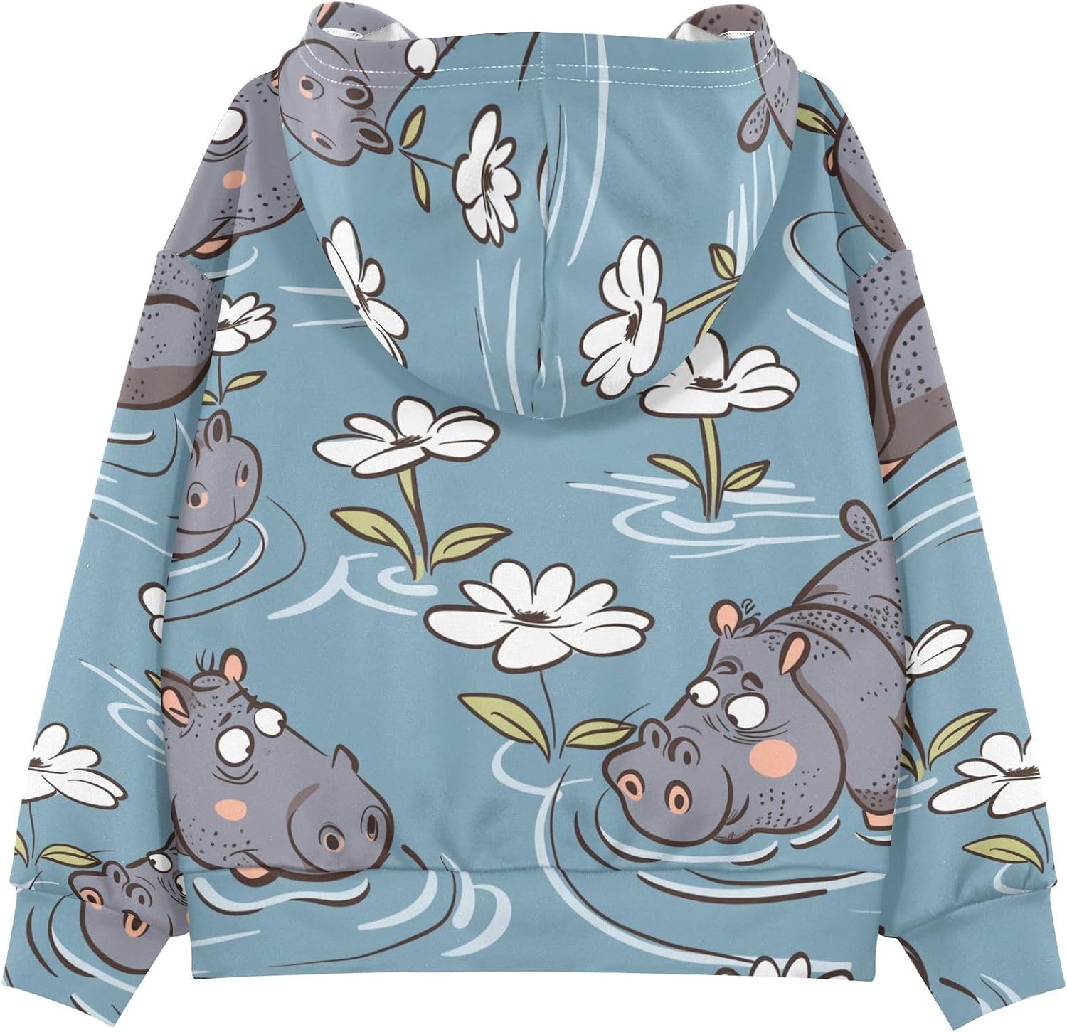 ZZXXB Hippo with Flower Kids Sweatshirts Boys Girls Hooded Kangaroo Pocket Pullover Tops XS-XXL