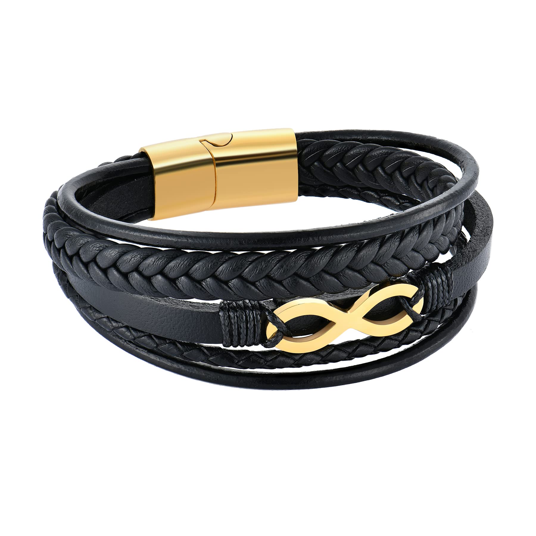 Raymard Mens Infinity Bracelet - Premium Leather Bracelet for Men with Stainless Steel Clasp
