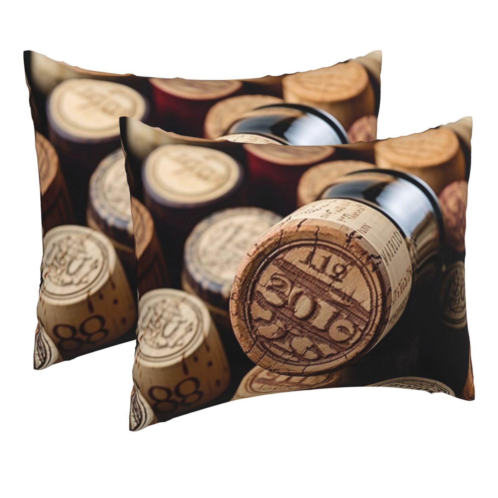 2 Pack Pillow Cases with Hidden Zipper, Soft Breathable Pillow Covers for Hair and Skin, Wine Bottle Stopper with Vintage Pillowcases 16"x20" Bed Pillow Protectors Cover for Sleeping Gifts