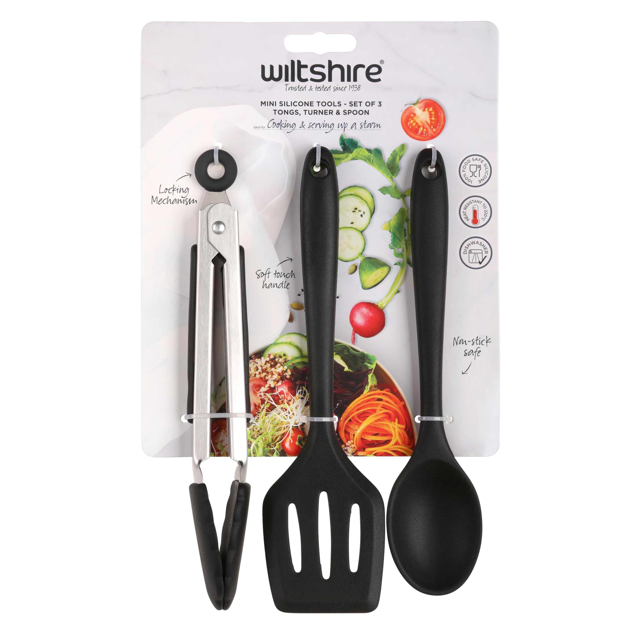 Wiltshire Silicone Mini Kitchen Tongs, Serving Spoon & Turner Set of 3, Cooking Spoon Serving Tongs & Spatula - Image 4