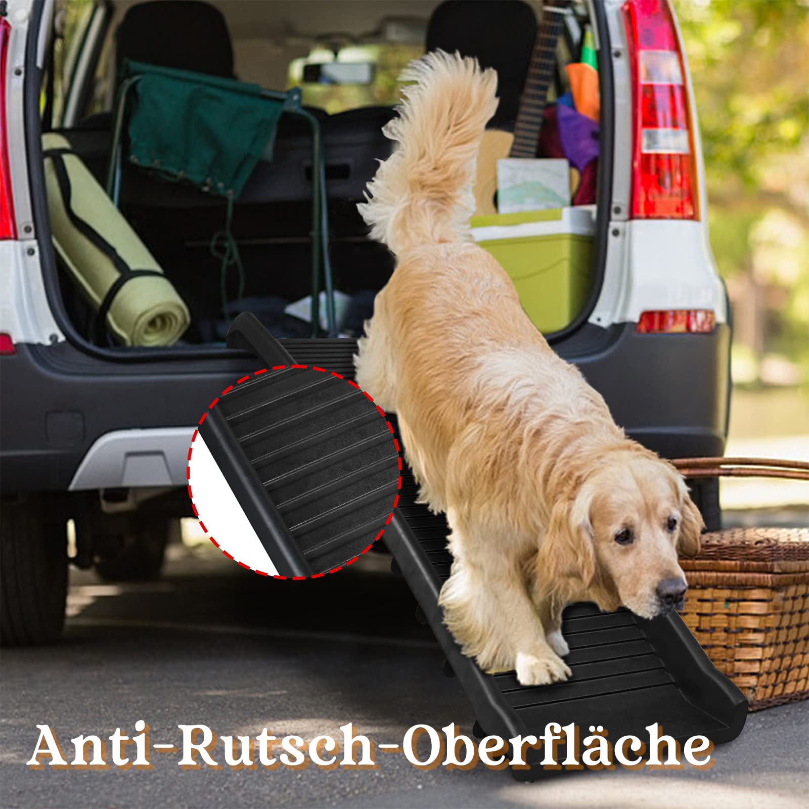 FIVMEN Rampa para Perros Plegable para Coche Escaleras para Perros Antideslizante hasta 90 kg 156 x 40 cm Rampa para SUV, Grandes Animales Pequeños