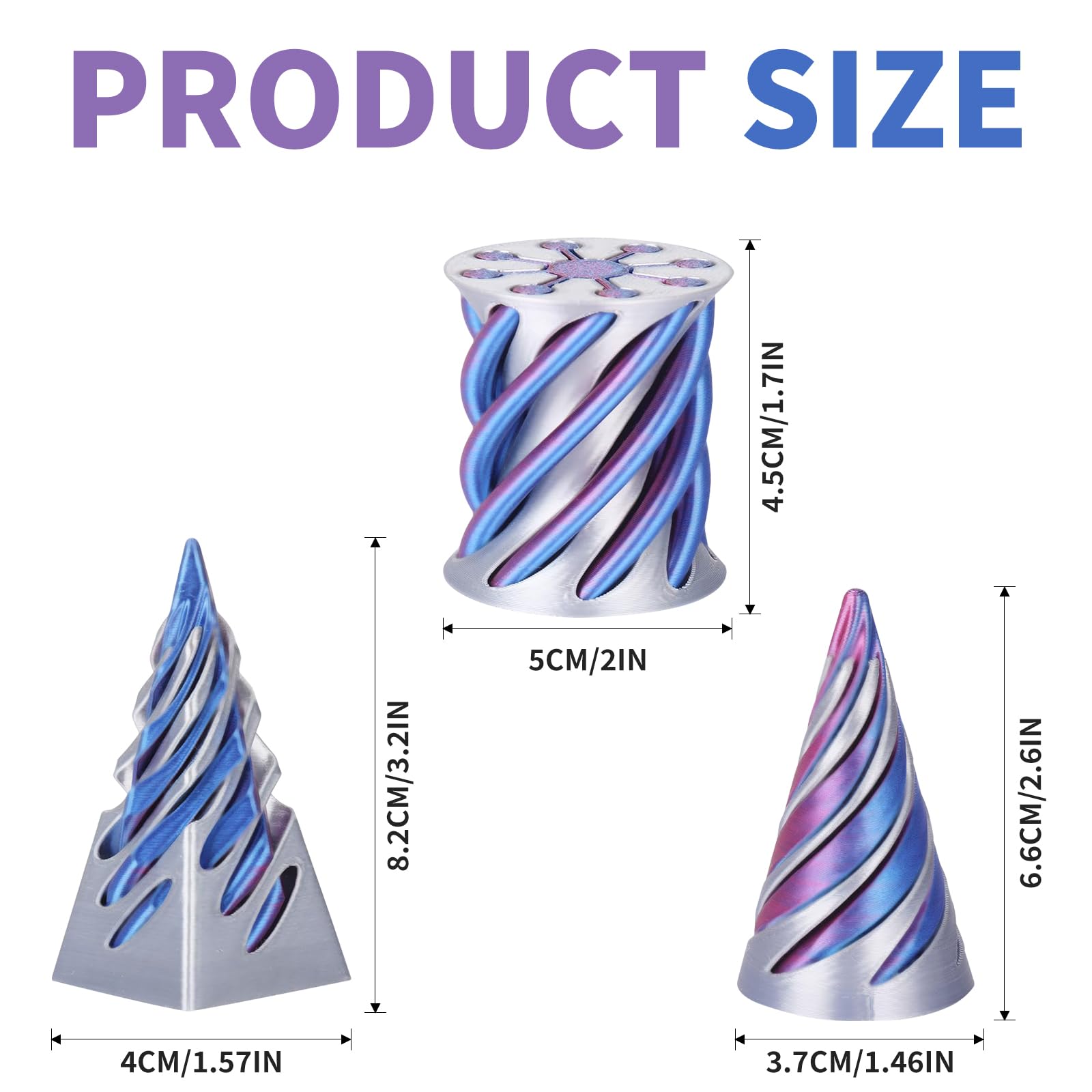 Spiral Cone Fidget Toy, 3Pcs 3D Printed Fidget Toy Optical Illusion Set, Impossible Cone Puzzle Stress Reliever - Image 2