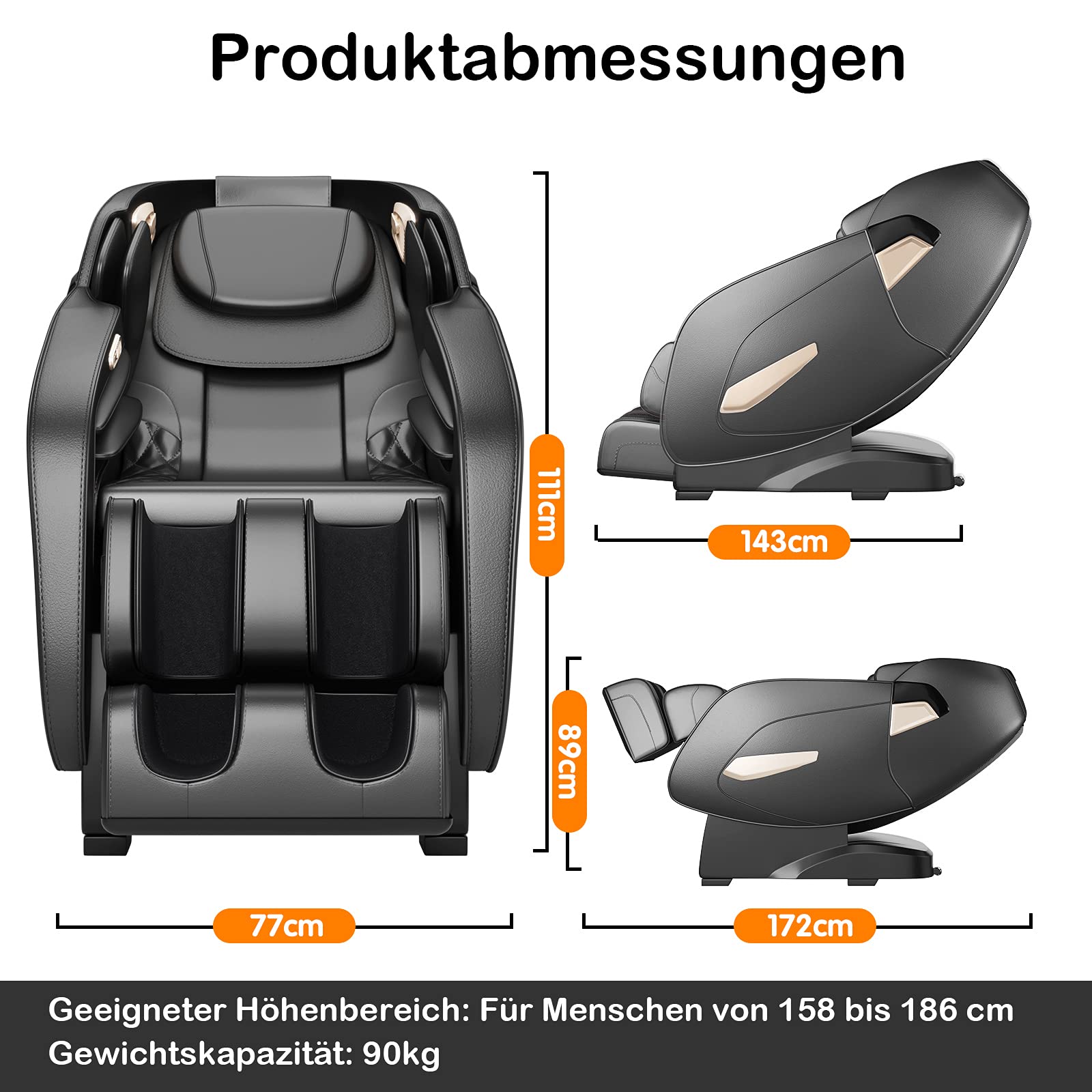 COSTWAY Elektryczny fotel do masażu Shiatsu na całe ciało, Zero Gravity krzesło do masażu z 32 poduszkami powietrznymi, ogrzewaniem Bluetooth, fotel relaksacyjny, regulowany, 12 programów (czarny)