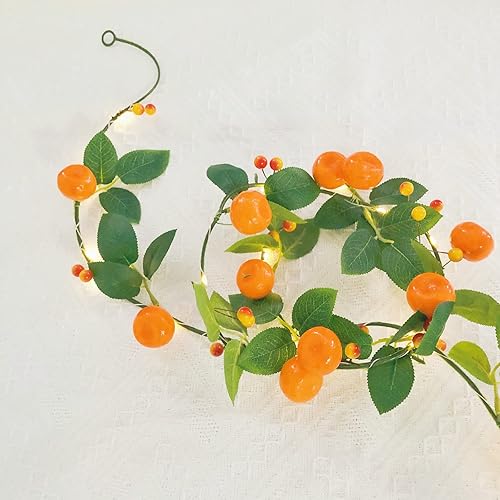 Guirnalda de luces artificiales de frutas y mandarina, luces LED de naranjas, enredaderas colgantes, guirnalda de plantas, bayas artificiales, luz