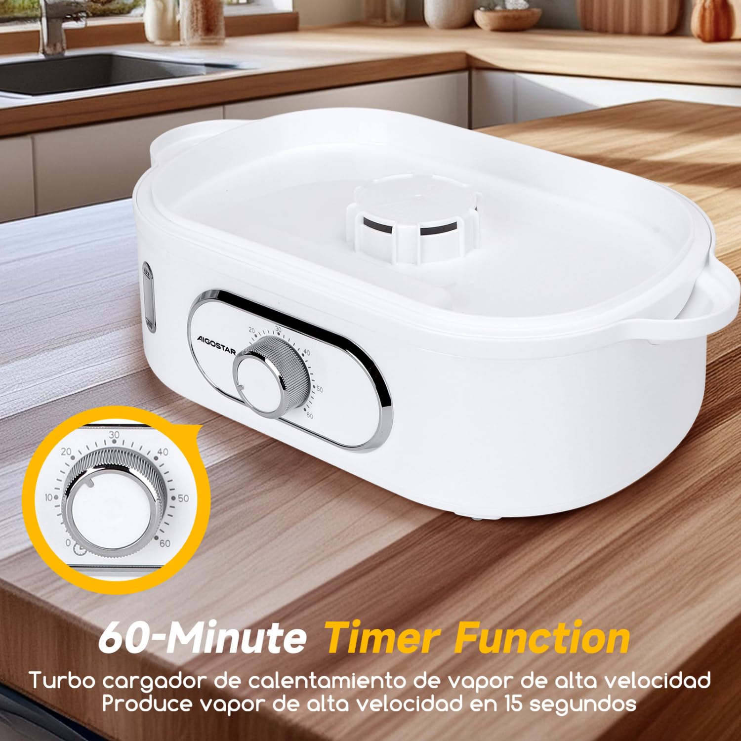 Aigostar Vaporera Eléctrica 12L, Vaporera con 3 Recipientes Apilables, Soporte Para Cocinar Huevos, Temporizador 60 Minutos, Recipiente Para Cocinar arroz, Sin BPA, 900 W