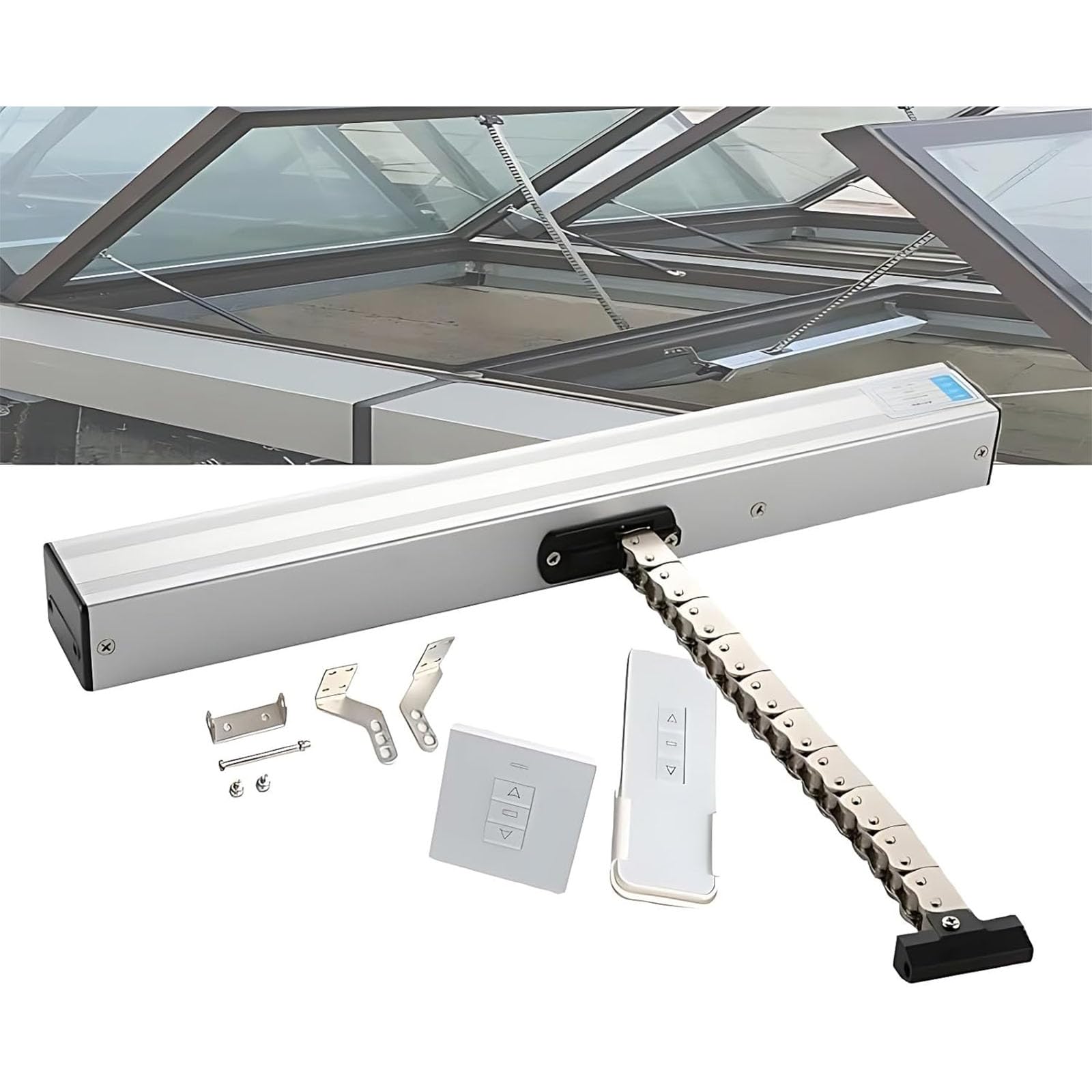 Actuador eléctrico de cadena de 24V con control remoto para tragaluces y rejillas