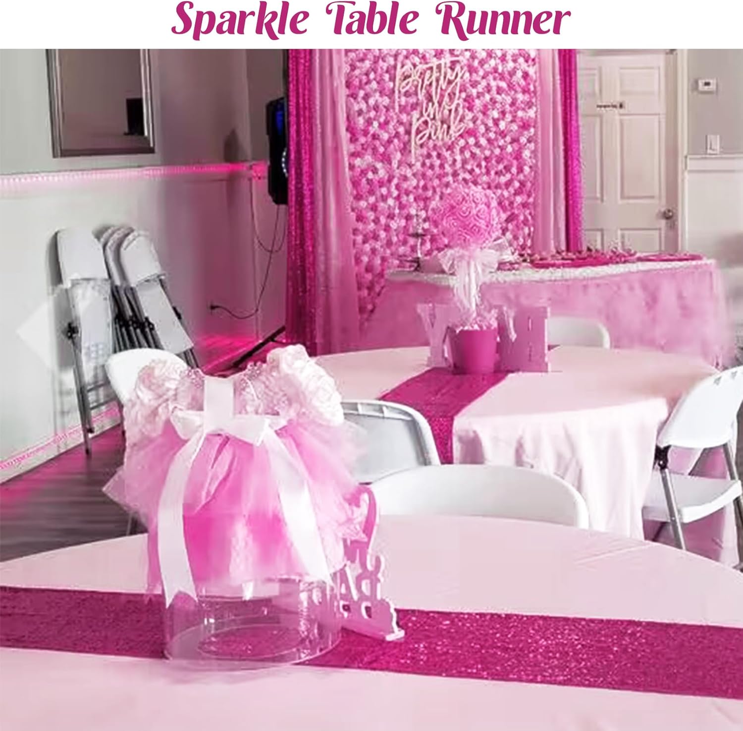 6 Pack Hot Pink Valentine's Day Sequin Table Runner 12" x 72" Sparkle Table Runner for Baby Bridal Shower Wedding Birthday Party Table Decor (Hot Pink)