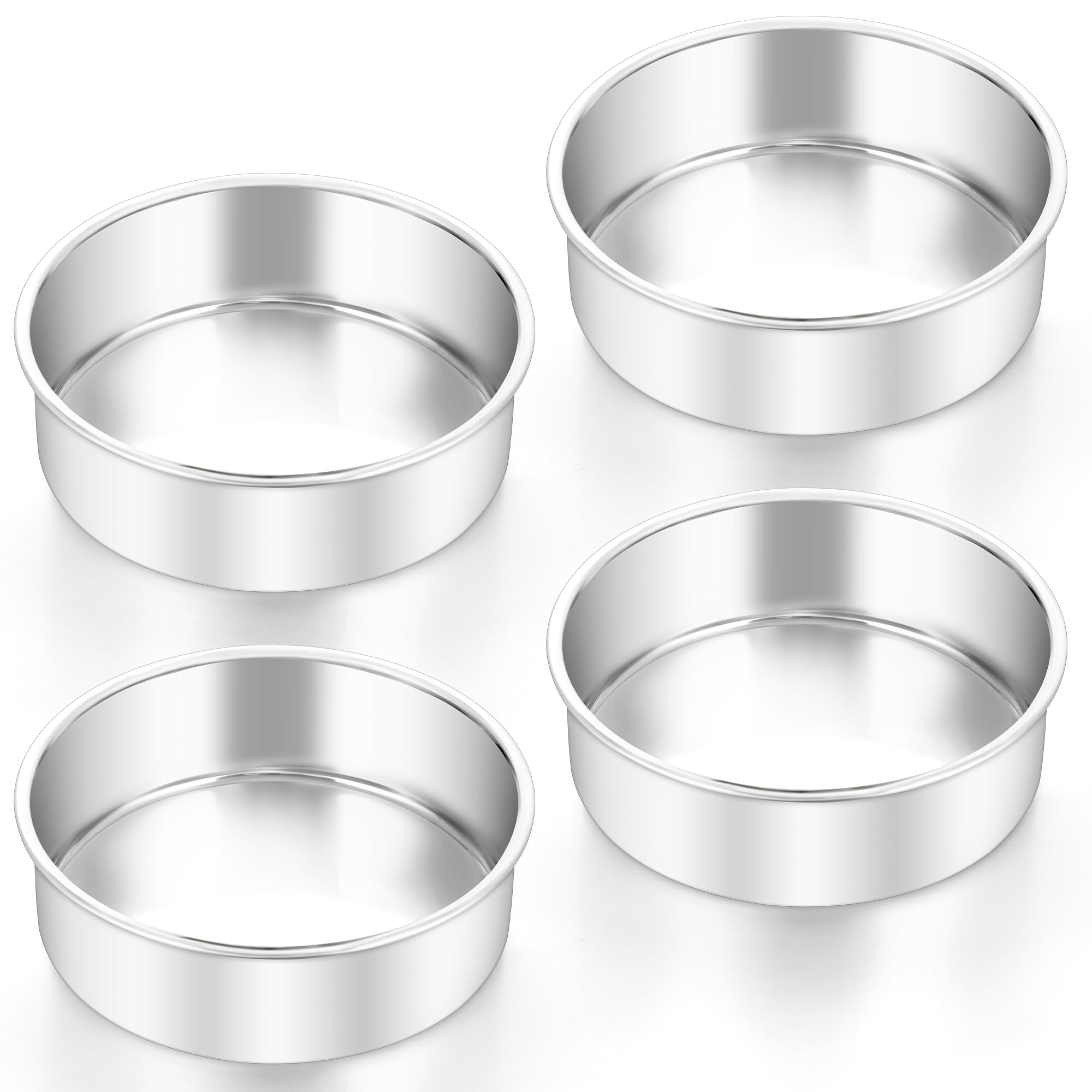 Herogo 6 Inch Stainless Steel Round Cake Tin Set of 4 with Mirror Polished