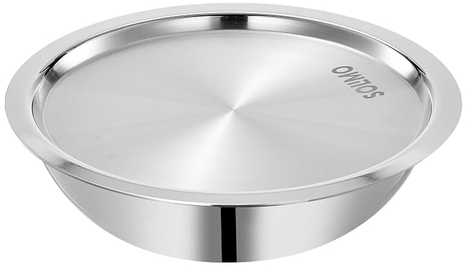 Amazon Brand - Solimo Tri-Ply Stainless Steel Tasla with steel lid (22 cm)