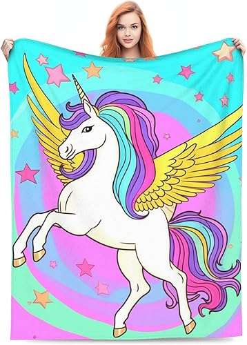 amepay Bonita manta de franela con estampado de alas de unicornio para niñas, para el hogar, sofá, cama, sofá, suave, mullida, ligera, decoración de